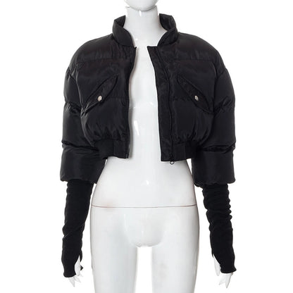 Women's Streetwear Solid Color Zipper Coat cotton clothes