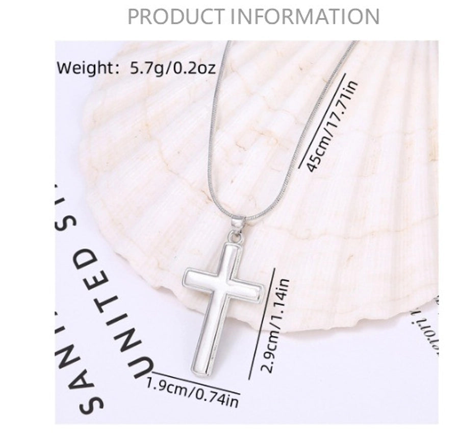 1 Piece to My Grandson Glossy Cross Pendant Cuban Metallic Belt Card Men's Necklace