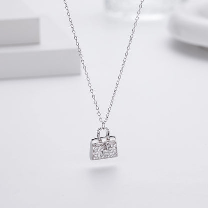 925 Sterling Silver Rack Plated Plated Long-Lasting Plated Zircon cable chain Inlay Bag Pendant Necklace