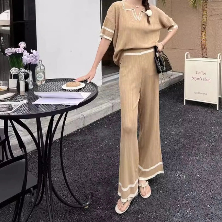 Daily Women's Casual Elegant Stripe Viscose fiber Pants Sets Pants Sets