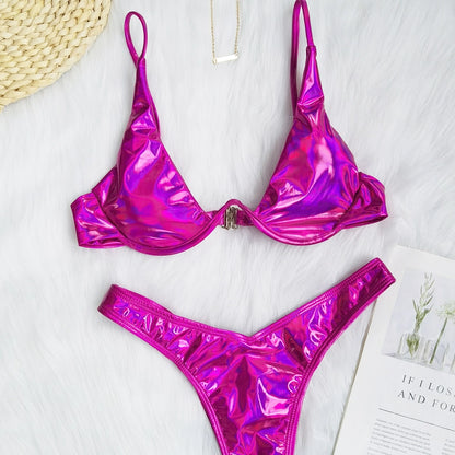 Women's Solid Color Backless 2 Pieces Set Bikinis Swimwear