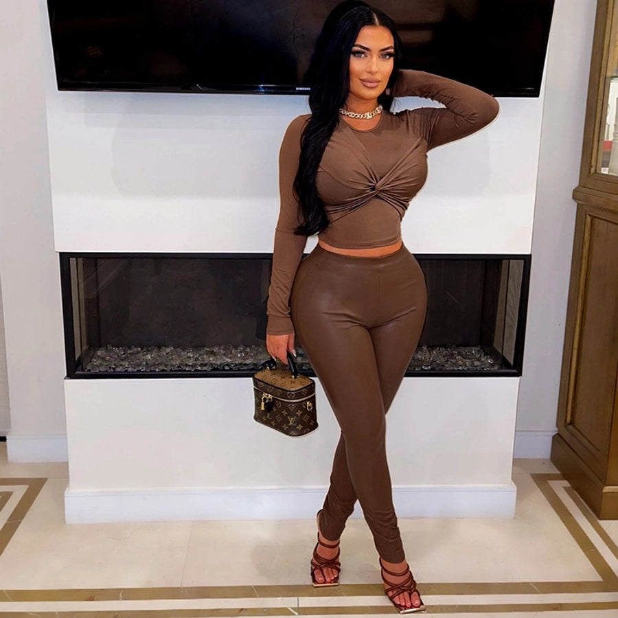 Daily Women's Streetwear Solid Color Spandex Polyester Pants Sets Pants Sets