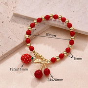 Strawberry & Cherry round Beads Rooms Beads Bracelet (Golden)