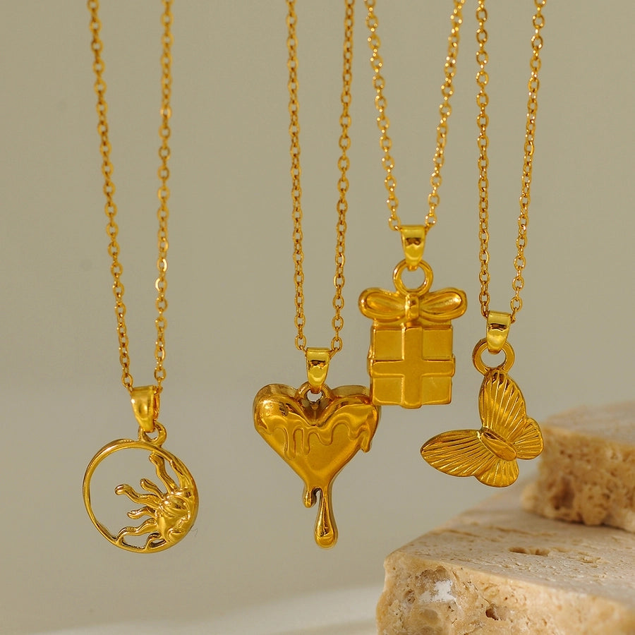 Jewelry Elegant Glam Luxurious Heart Shape Butterfly 304 Stainless Steel Necklace