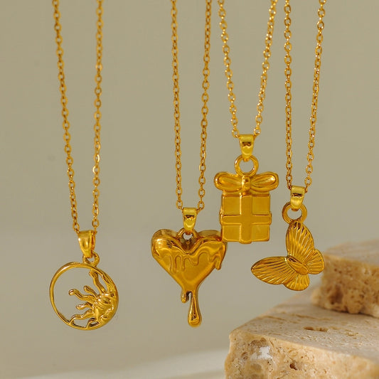 Jewelry Elegant Glam Luxurious Heart Shape Butterfly 304 Stainless Steel Necklace