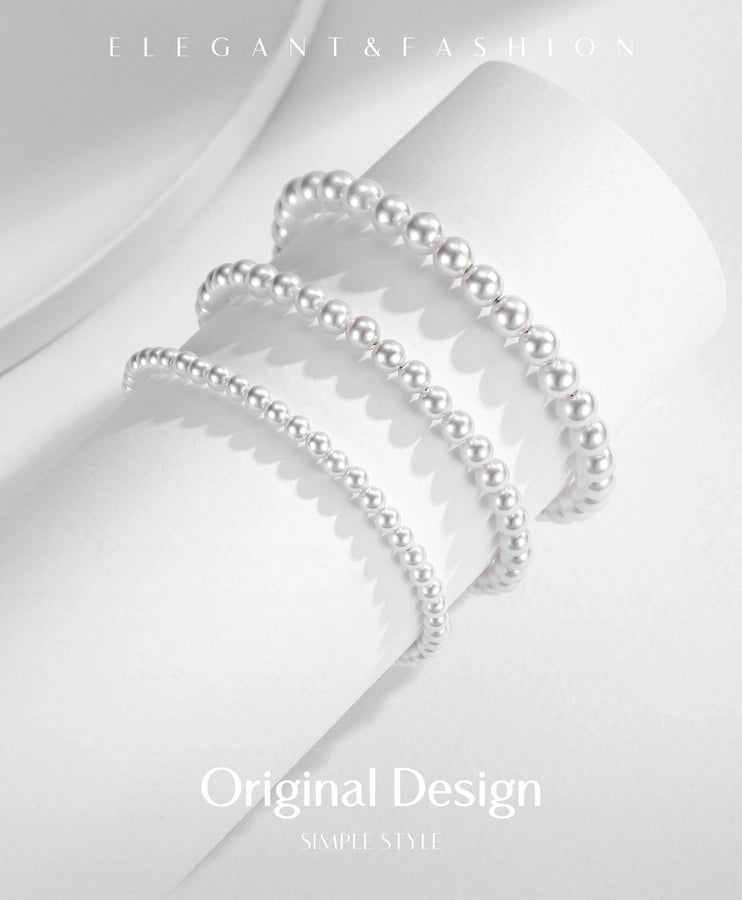 925 Sterling Silver Artificial Pearl Beaded Chain Bracelets IG Style Elegant Lady