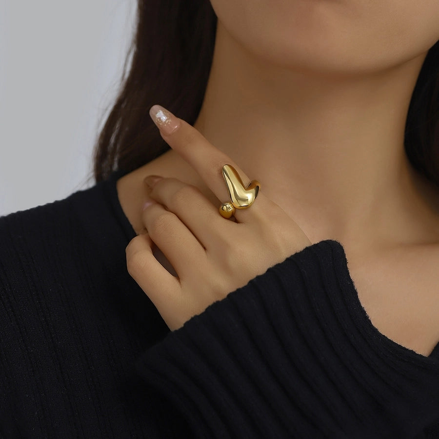 Jewelry Elegant Classical Vintage Style Geometric Water Droplets 316L Stainless Steel  Titanium Steel Wide Band Rings Open Rings