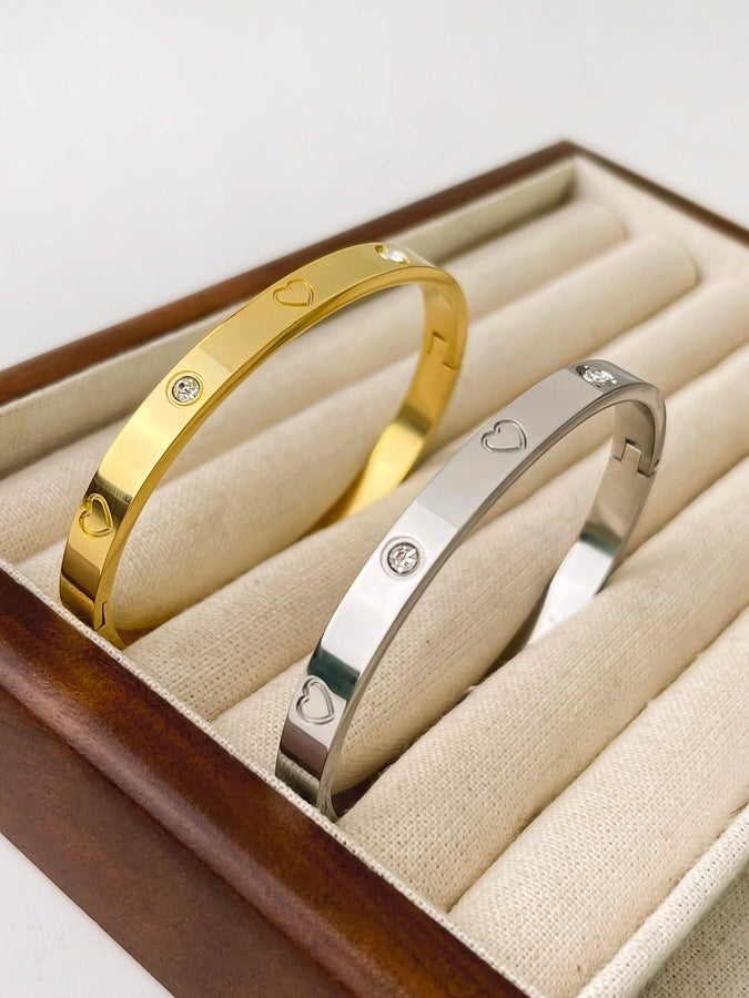 IG Style Nordic Style Luxurious Geometric 316L Stainless Steel  18K Gold Plated Zircon Bangle In Bulk Stainless Steel Bracelets