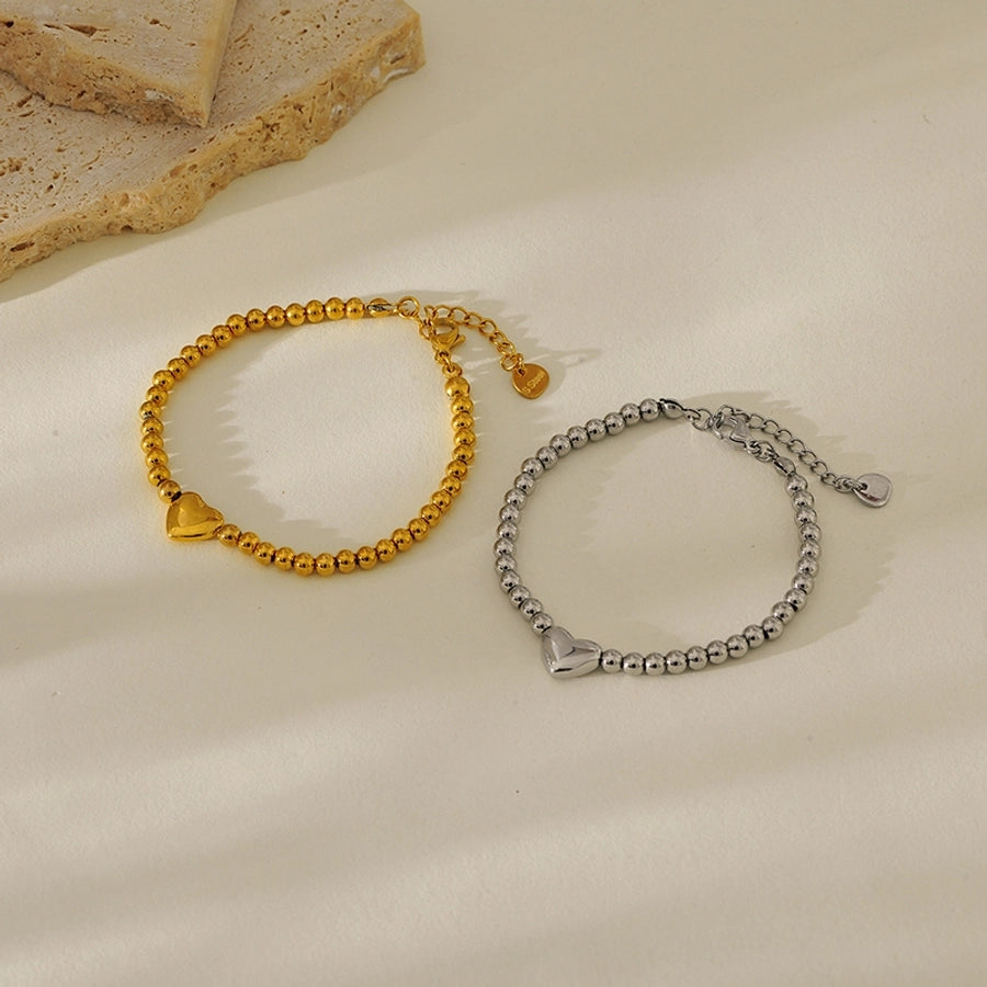 Simple Style Classic Style British Style Heart Shape 304 Stainless Steel ball chain Bracelets In Bulk Stainless Steel Bracelets