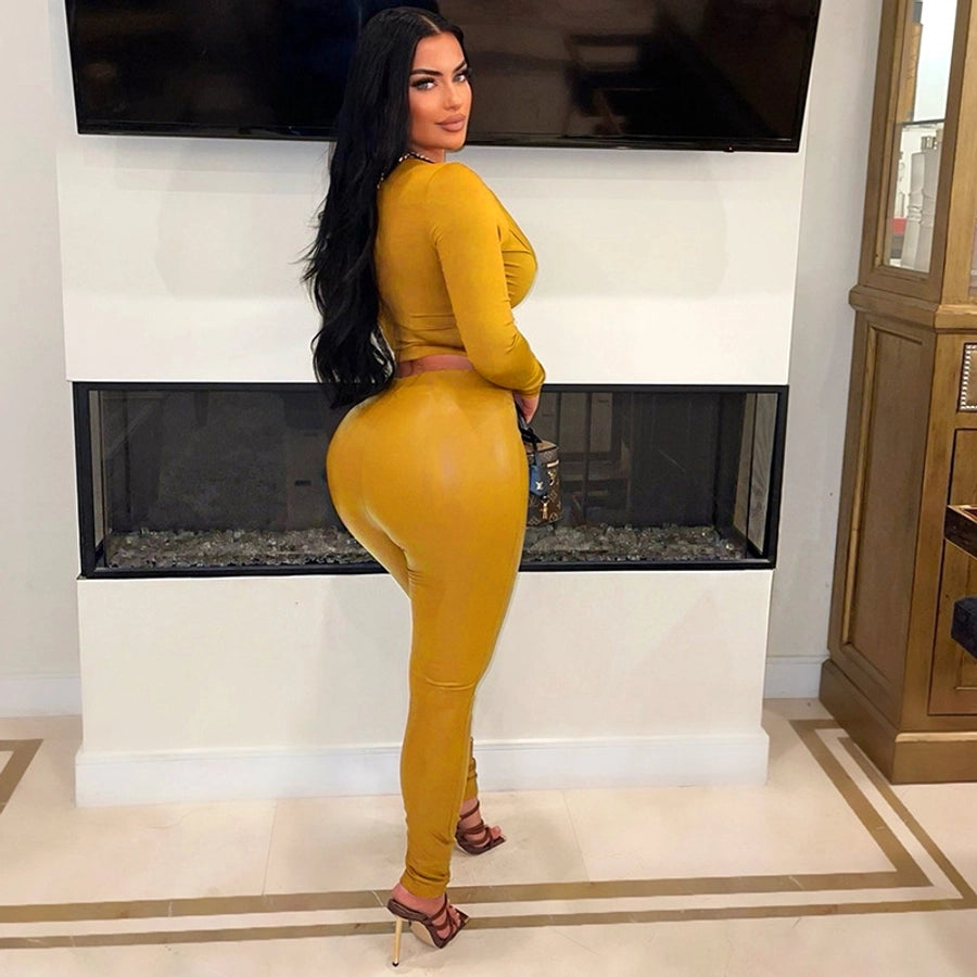 Daily Women's Streetwear Solid Color Spandex Polyester Pants Sets Pants Sets