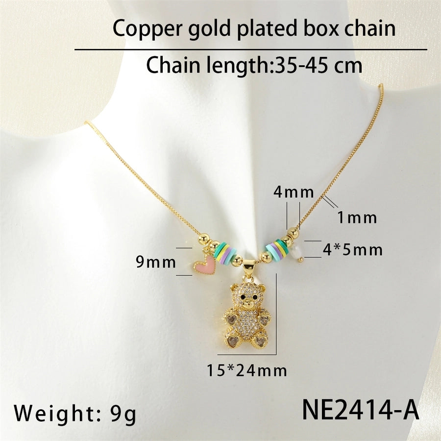 Jewelry Cute little bear Copper Zircon Inlay Pendant Necklace