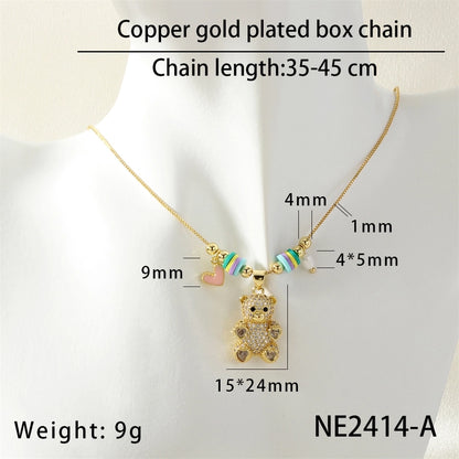 Jewelry Cute little bear Copper Zircon Inlay Pendant Necklace