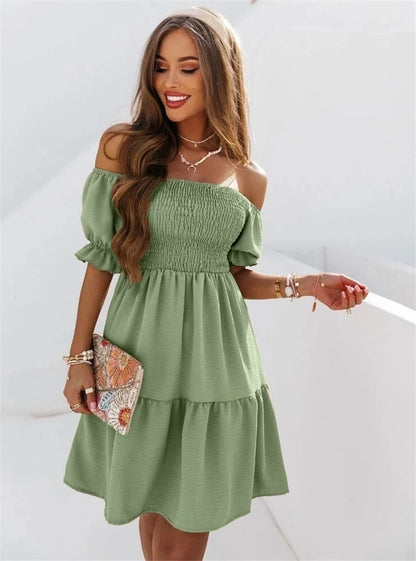 women's a-line skirt fashion boat neck patchwork short sleeve solid color above knee daily