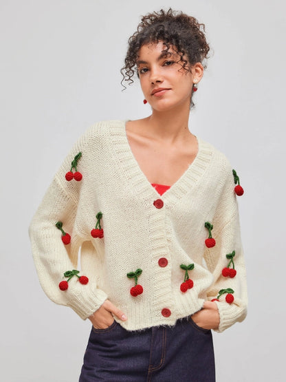 Women's Sweater Long Sleeve Sweaters & Cardigans Vacation Simple Style Cherry