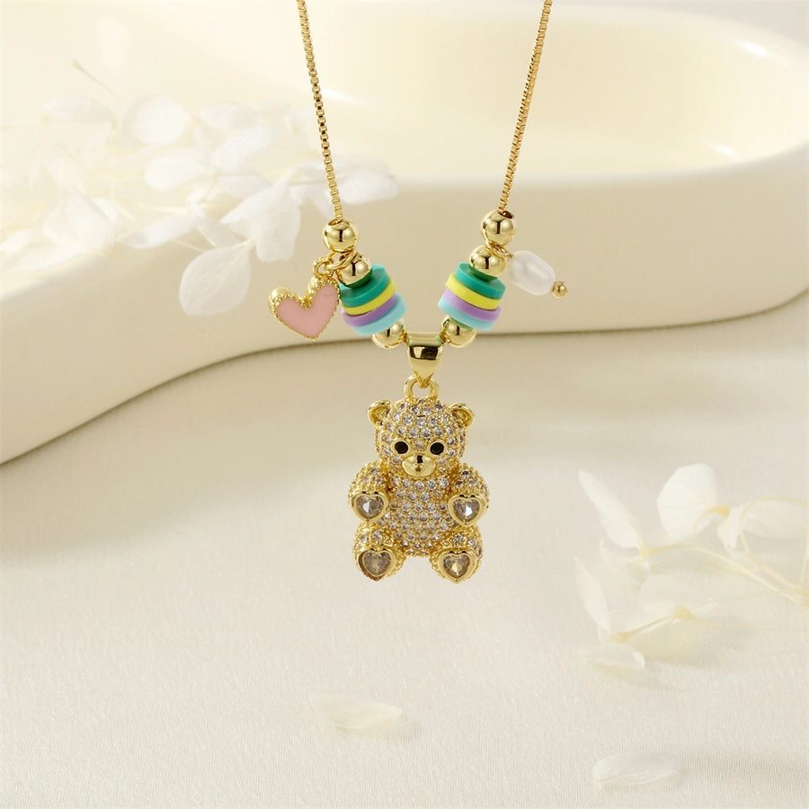 Jewelry Cute little bear Copper Zircon Inlay Pendant Necklace
