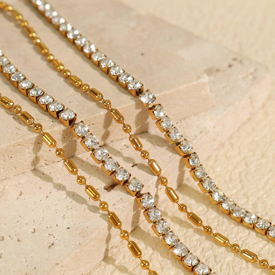 Jewelry Luxurious French Style Cool Style Asymmetrical 304 Stainless Steel Zircon 18K Gold Plated Polishing Plating Inlay Necklace