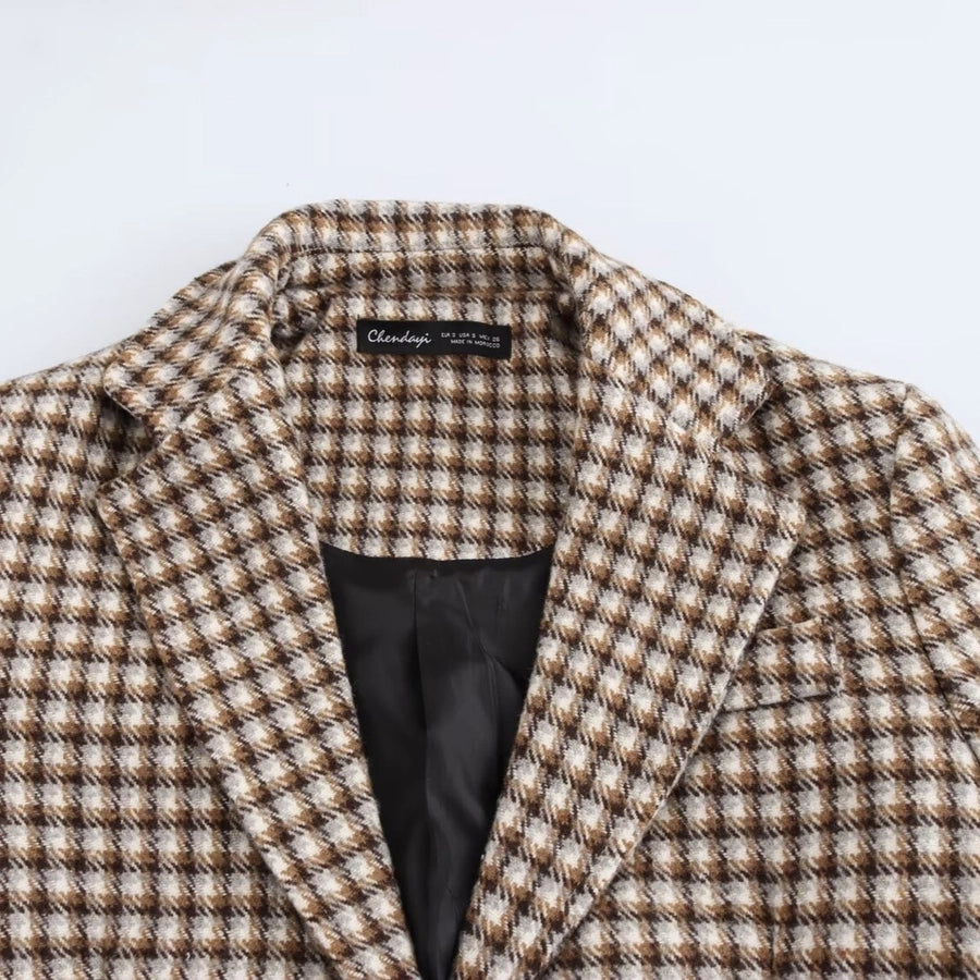 Women's Elegant Plaid Pocket Single Breasted Woolen Coat