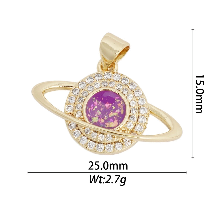 1 Piece Copper Zircon Hexagon Bear Planet Pendant