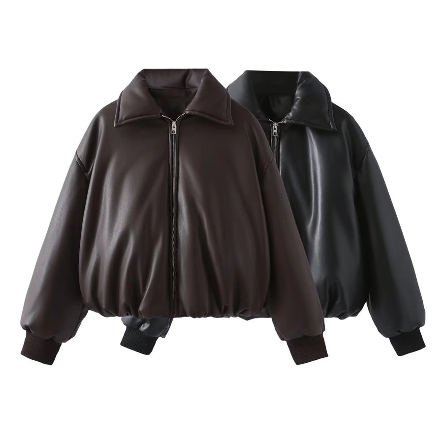 Women's Streetwear Solid Color Zipper Coat cotton clothes