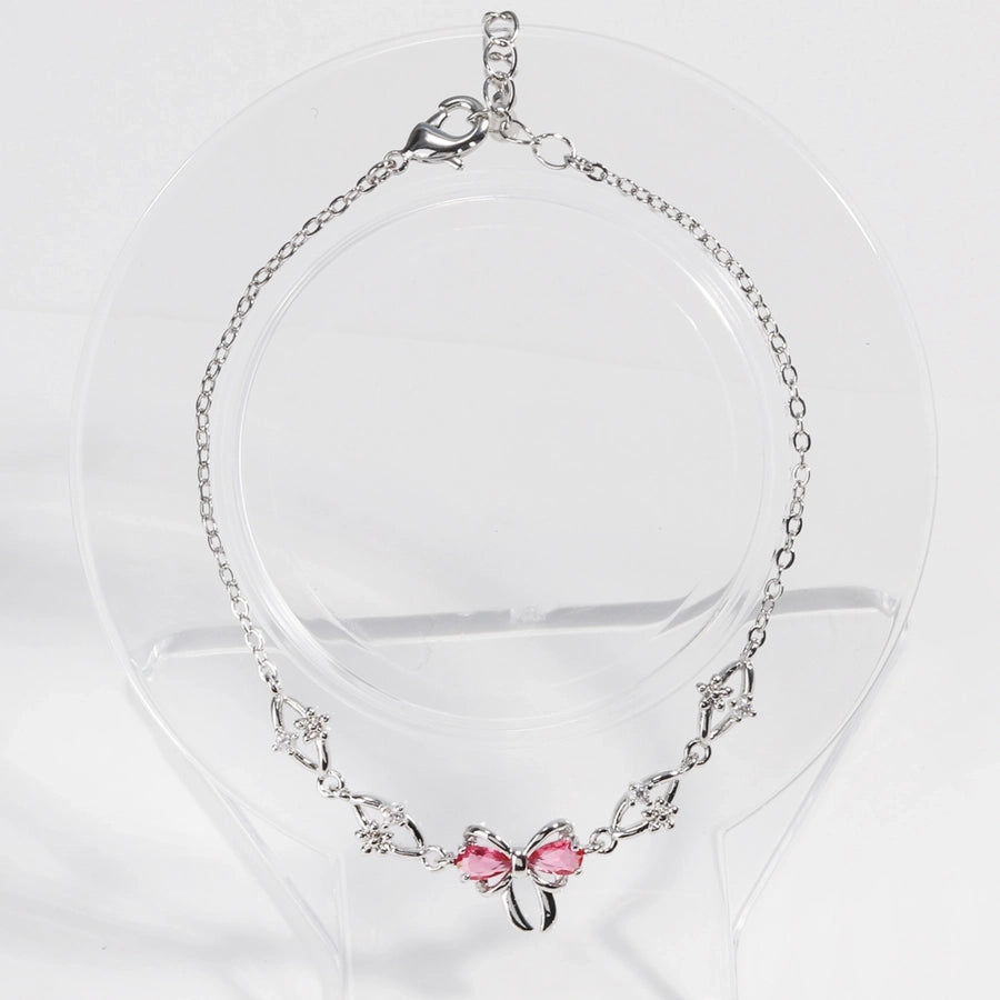 Jewelry Cute Sweet Simple Style Bow Knot Copper Zircon 18K Gold Plated White Gold Plated Bracelets