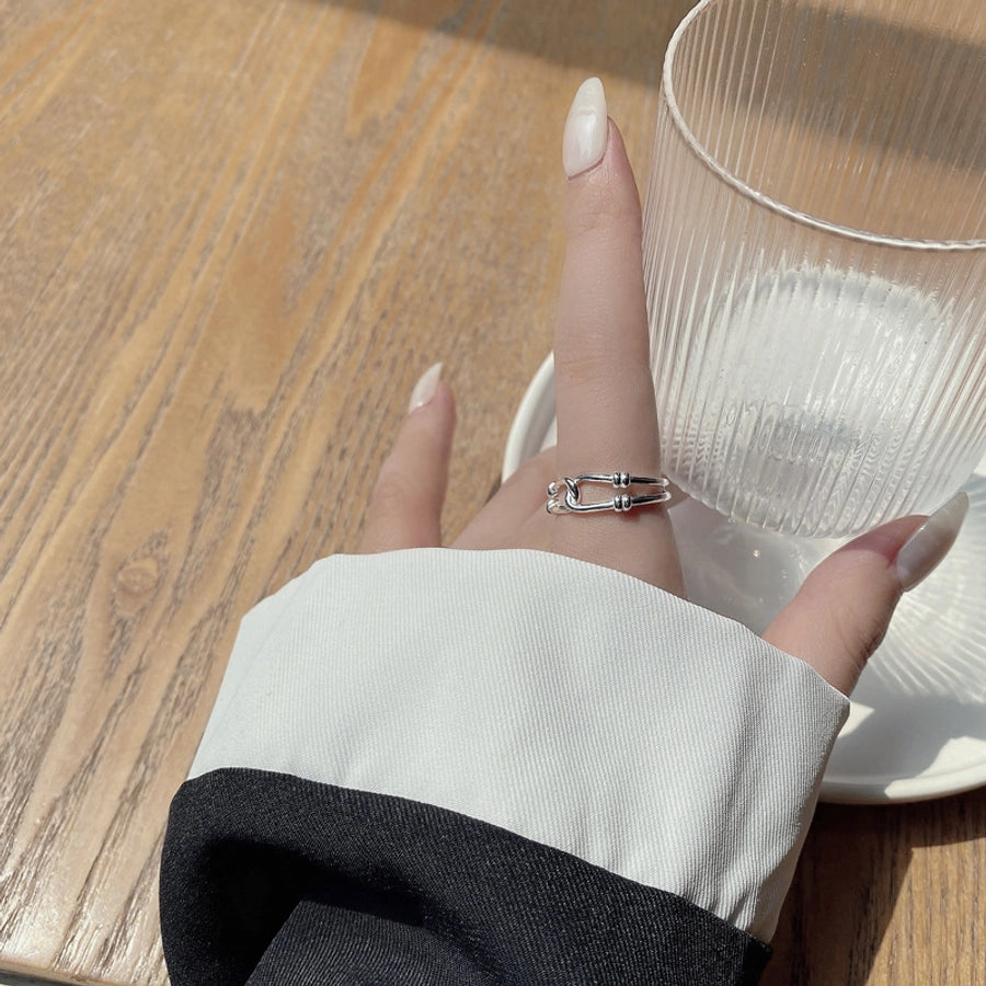 925 Sterling Silver Geometric Adjustable Ring