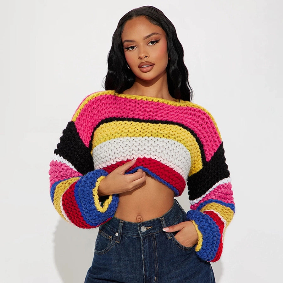 Women's Sweater Long Sleeve Sweaters & Cardigans Streetwear Color Block