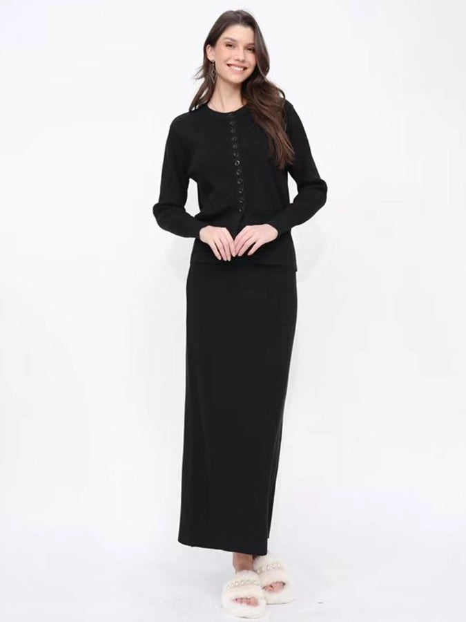 Autumn and Winter Classic Style Cardigan Skirt Long Skirt Two-Piece Set Knitted Sweater Skirt Gentle Wear a Set