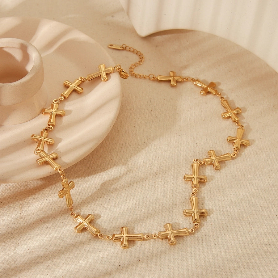 Jewelry Retro Simple Style Geometric Cross 304 Stainless Steel 18K Gold Plated Jewelry Set