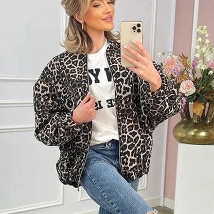 Women's Casual Leopard Zipper Coat