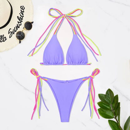 Women's Solid Color 2 Pieces Set Bikinis Swimwear
