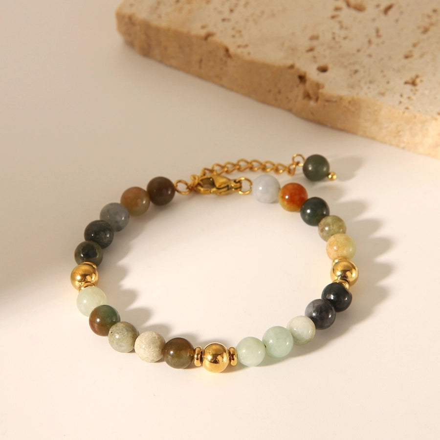 Chinoiserie Modern Style Korean Style Geometric 201 Stainless Steel natural stone Bracelets In Bulk Natural Stone Bracelet