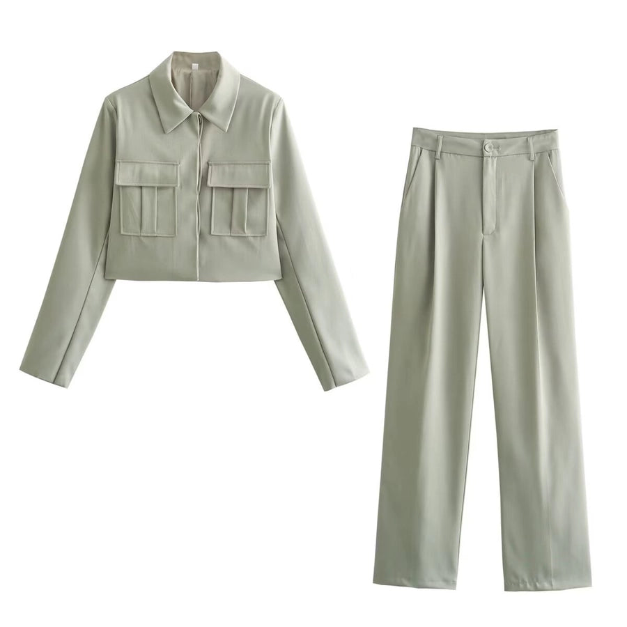 Daily Women's Casual Solid Color Polyester Pocket Pants Sets Pants Sets