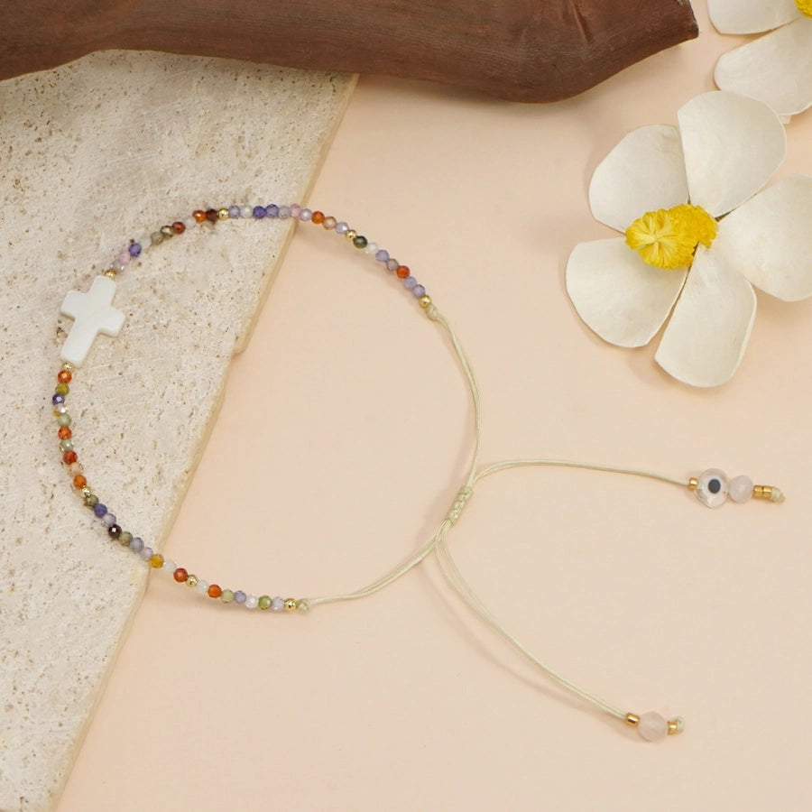 Simple Style Cross Eye natural stone Wax line Shell  String Bracelets