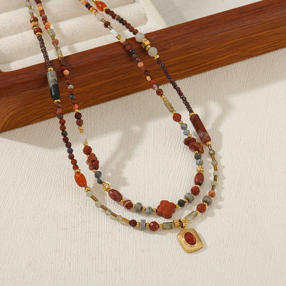 Casual Luxurious Irregular 304 Stainless Steel Czech Beads Red Jasper Beaded Chain Beaded Necklaces