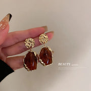 Silver Needle-Brown Ear Studs