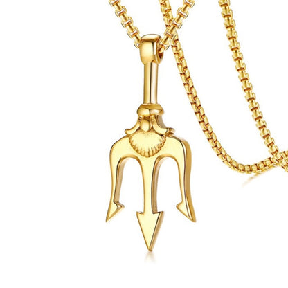 Haiwang Trident Pendant Stainless Steel Necklace Original Cool Design Men's Domineering Simple Hip Hop Sweater Chain