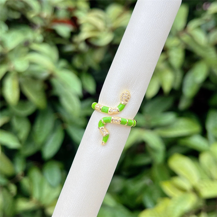 Copper 18K Gold Plated Snake Zircon Open Rings