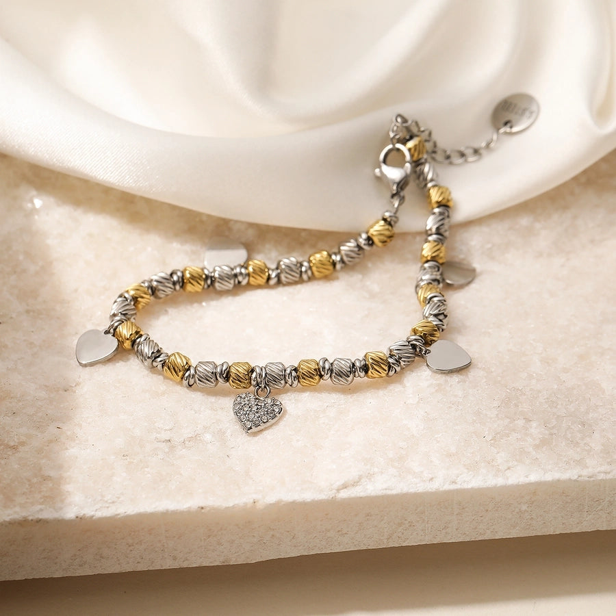 Retro Simple Style Color Block Heart Shape Solid Color 304 Stainless Steel  Bracelets In Bulk Stainless Steel Bracelets