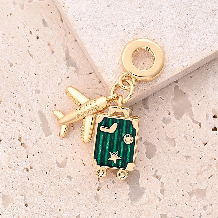 1 Piece 27mm 30mm 32mm Hole 4~4.9mm Copper Zircon 18K Gold Plated Eiffel Tower Camera Airplane Beads Jewelry Accessories