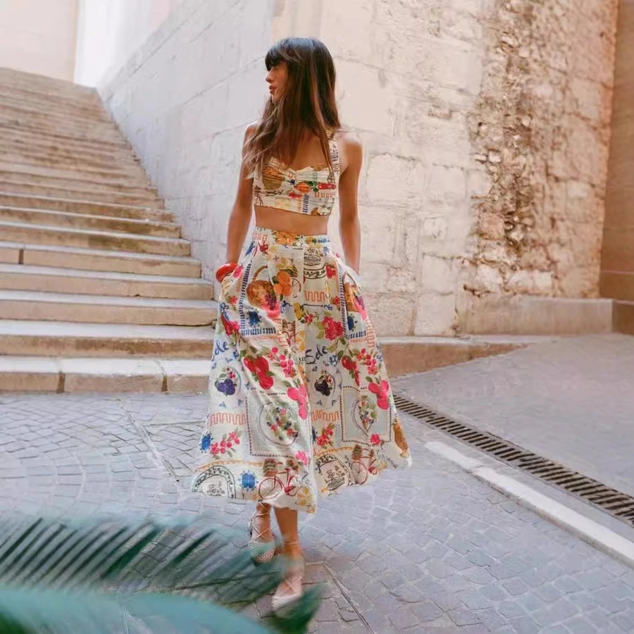 Holiday Women's Vacation Simple Style Color Block Linen Cotton and Linen Polyester Skirt Sets Skirt Sets