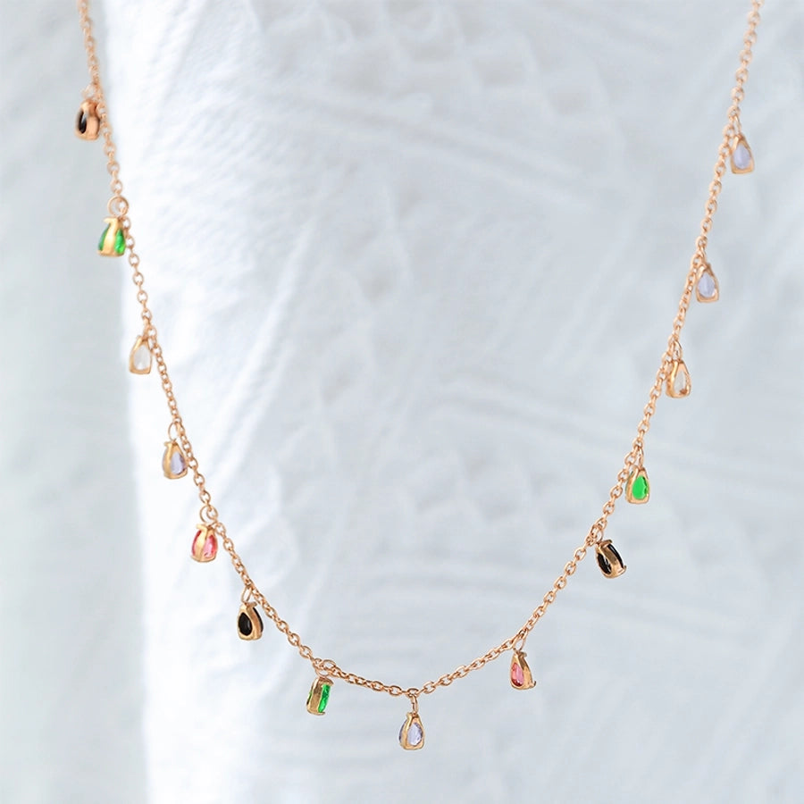 Jewelry Casual Sweet Shiny Water Droplets 304 Stainless Steel Zircon 14K Gold Plated Multi Charms Necklace