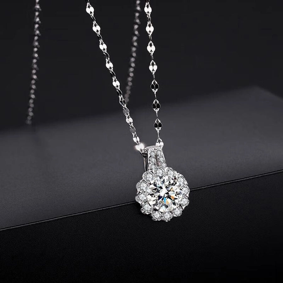 S925 Sterling Silver Light Luxury Moissanite Necklace Female TikTok Sunflower Clavicle Chain Niche Design