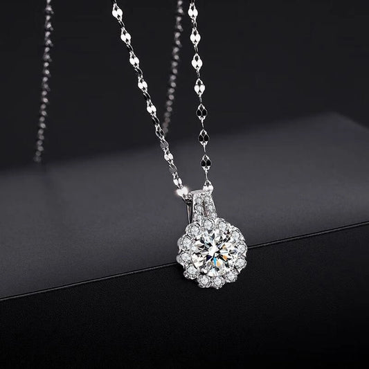S925 Sterling Silver Light Luxury Moissanite Necklace Female TikTok Sunflower Clavicle Chain Niche Design