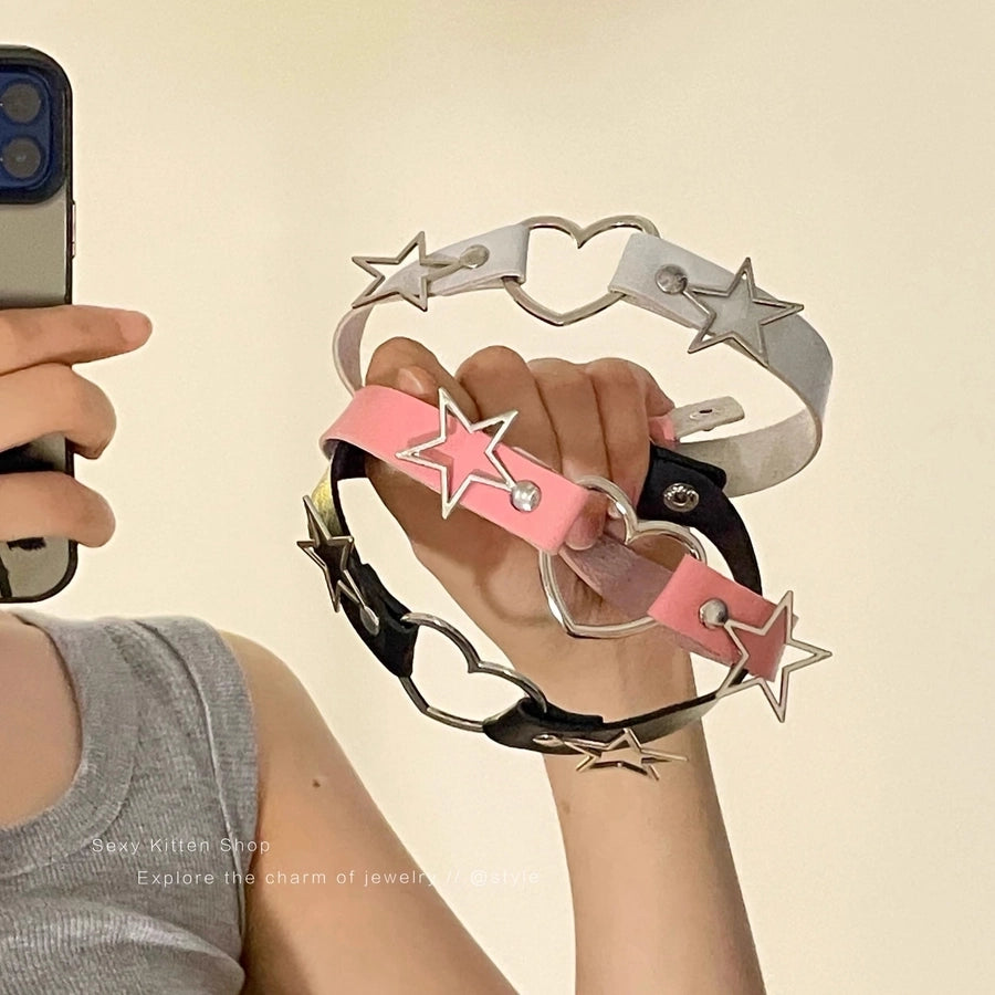 Simple Style Star Heart Shape Pu Leather  Choker
