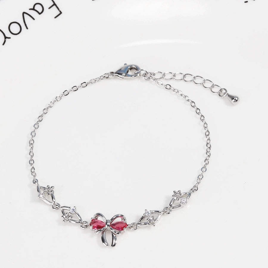 Jewelry Cute Sweet Simple Style Bow Knot Copper Zircon 18K Gold Plated White Gold Plated Bracelets