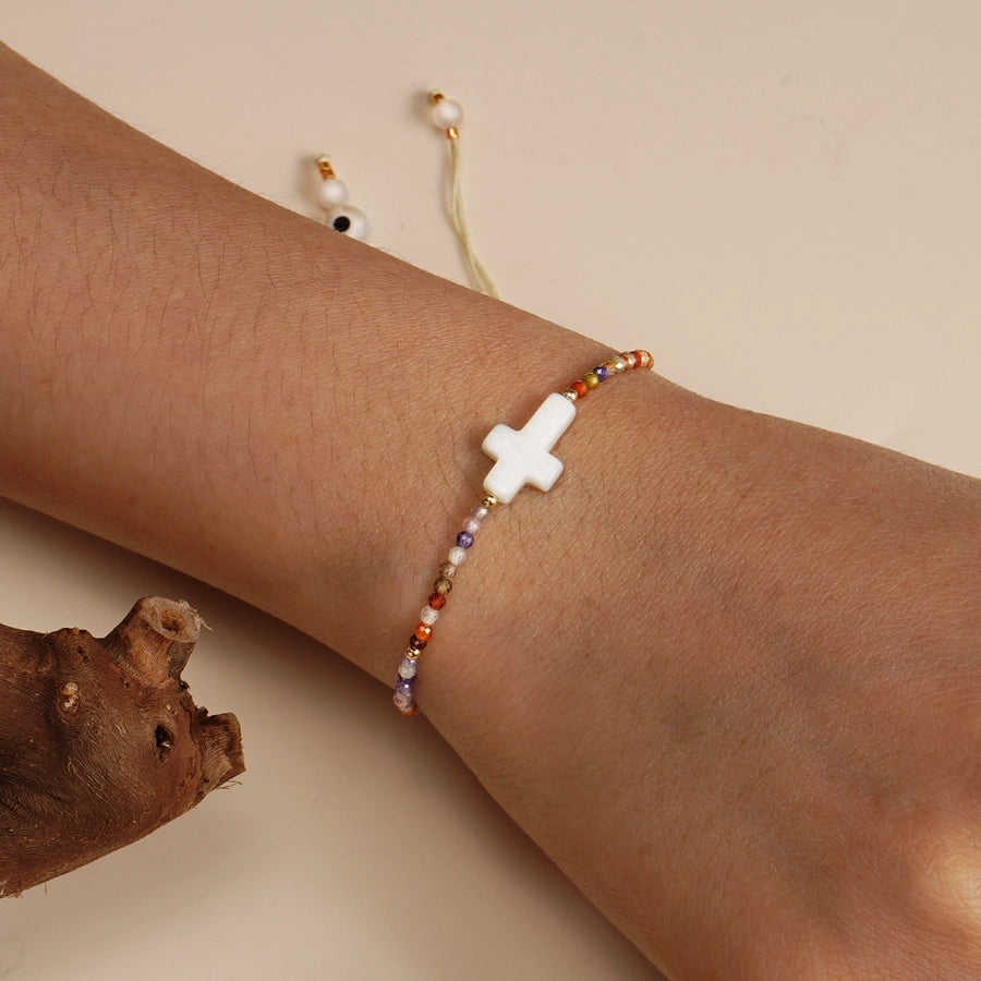 Simple Style Cross Eye natural stone Wax line Shell  String Bracelets