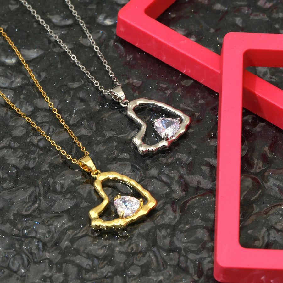 Simple Style Heart Shape 304 Stainless Steel Copper Plating Inlay Zircon K Gold Plated Women's Pendant Necklace