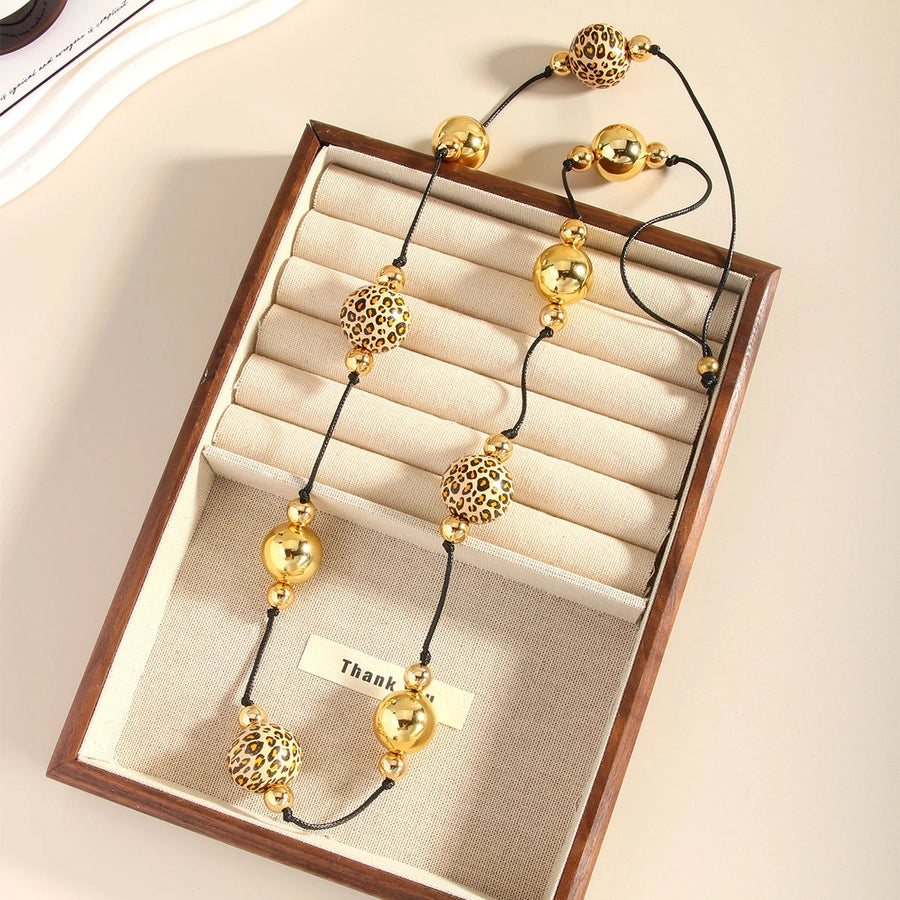 Retro Leopard Wood Metal  Pendant Necklaces