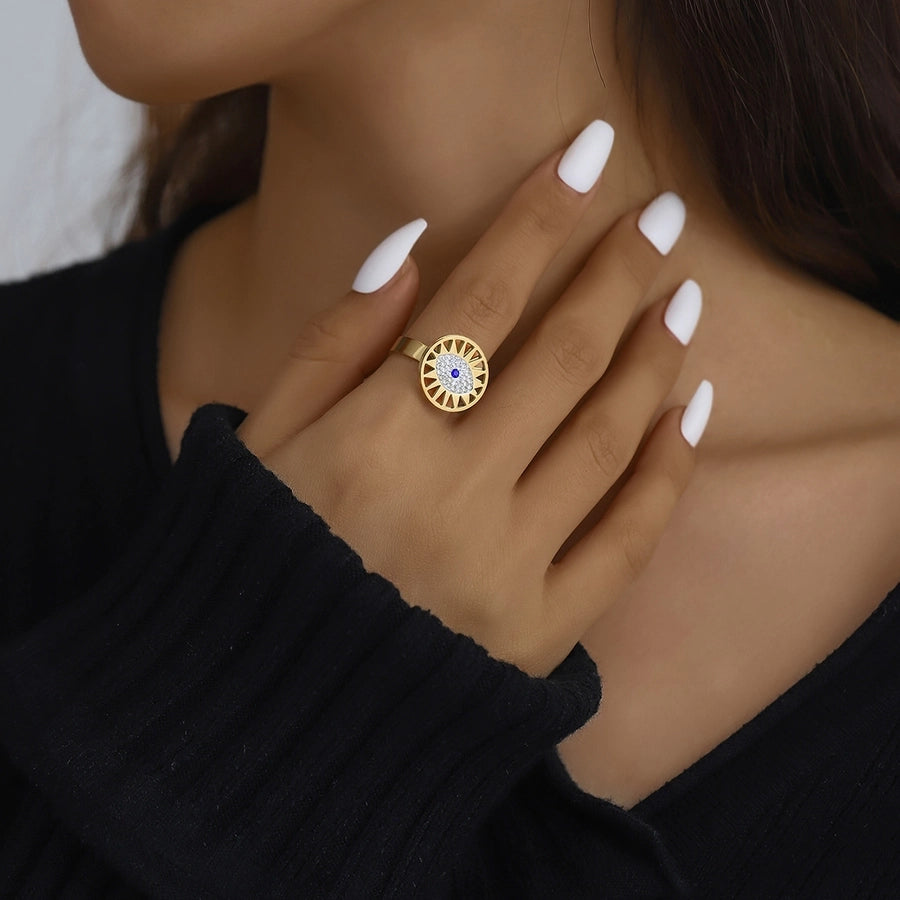 Jewelry Classical Exaggerated Simple Style Devil's Eye Oval Watermelon 316L Stainless Steel  Resin Adjustable Ring