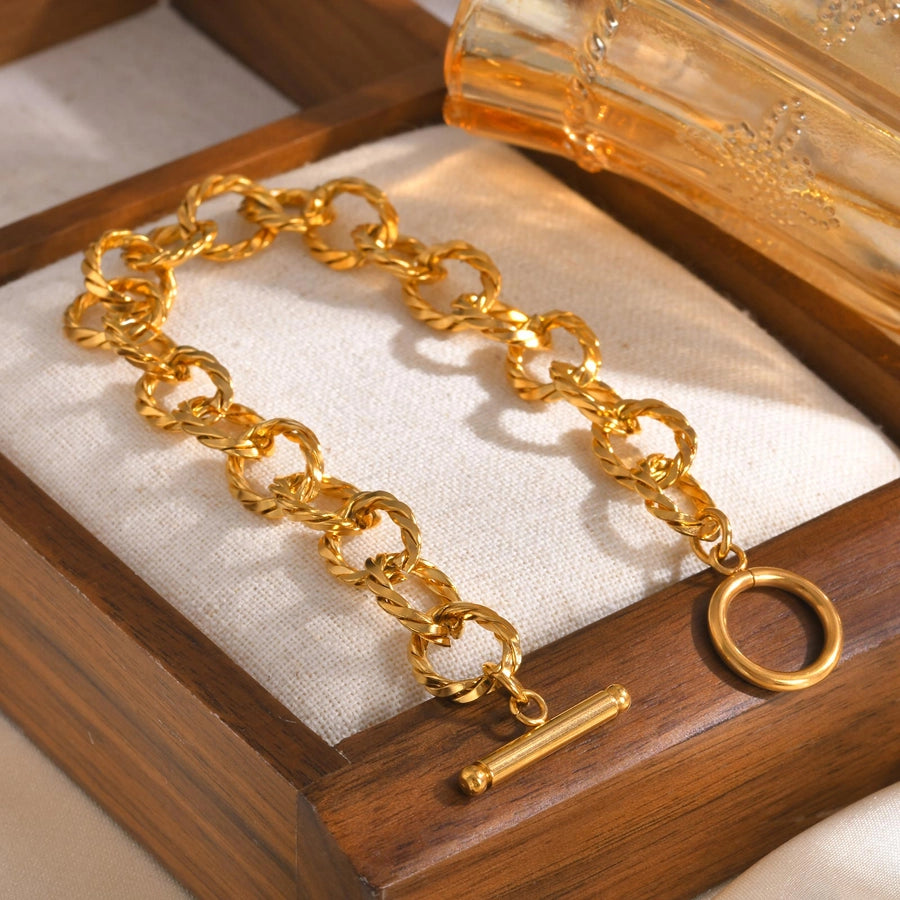 IG Style French Style Circle 304 Stainless Steel 18K Gold Plated  Bracelets In Bulk Stainless Steel Bracelets